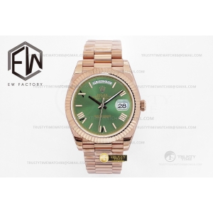 EW공장 데이데이트 40mm Flt Pres 로즈골드/로즈골드 그린/로만n EWF A2836