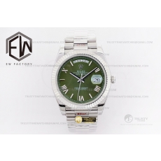 EW공장 데이데이트 40mm Flt Pres 스틸/스틸 그린/로만n EWF A2836