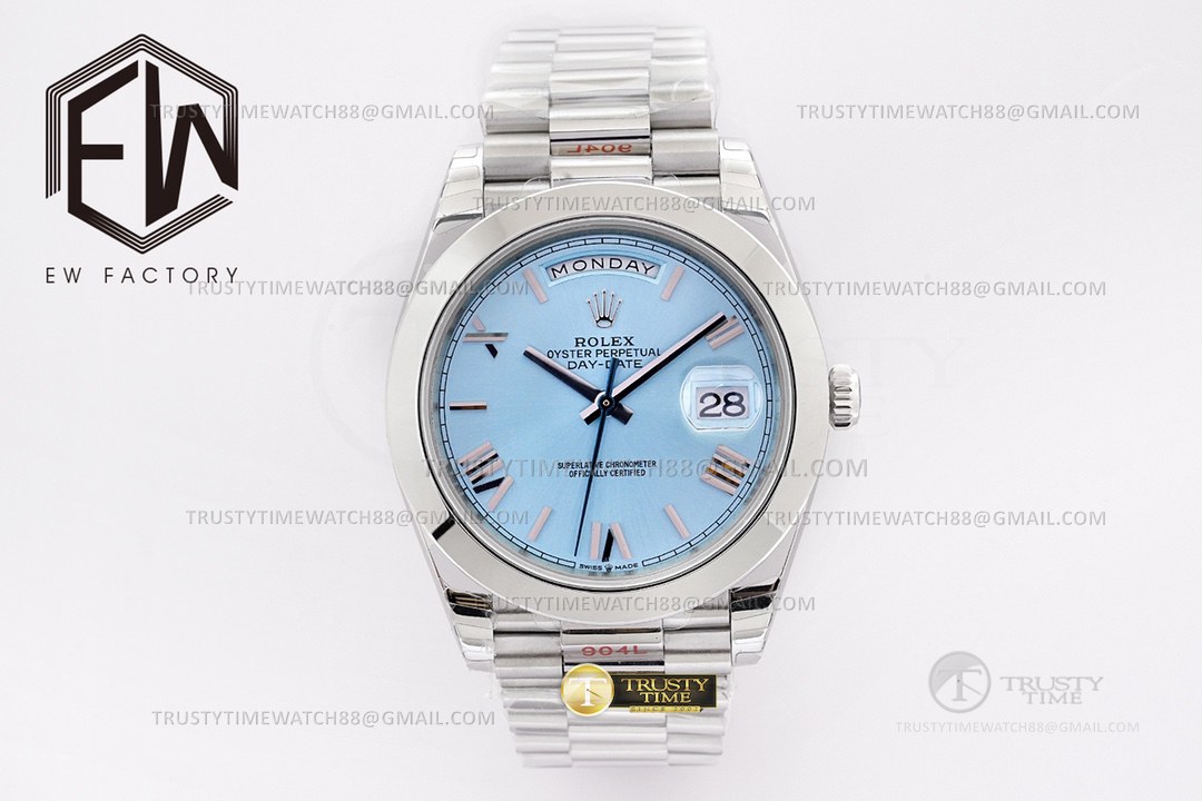 EW공장 데이데이트 40mm Smt Pres 스틸/스틸 I-Blu/로만n EWF A2836